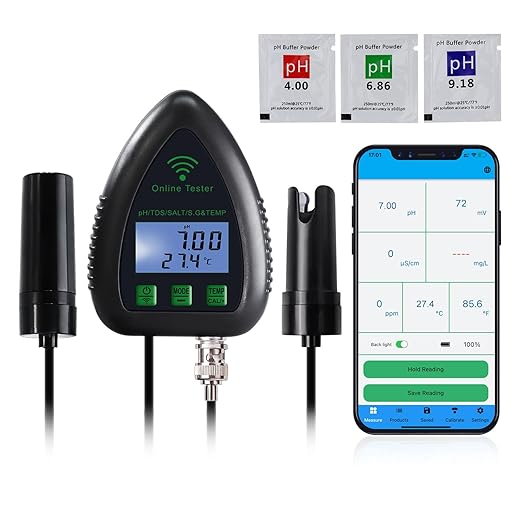 5 in 1 pH TDS SG Temp Salinity Tester Datalogger Water Quality Tester for Aquarium Aquaculture Pond etc Smart Remote Monitoring