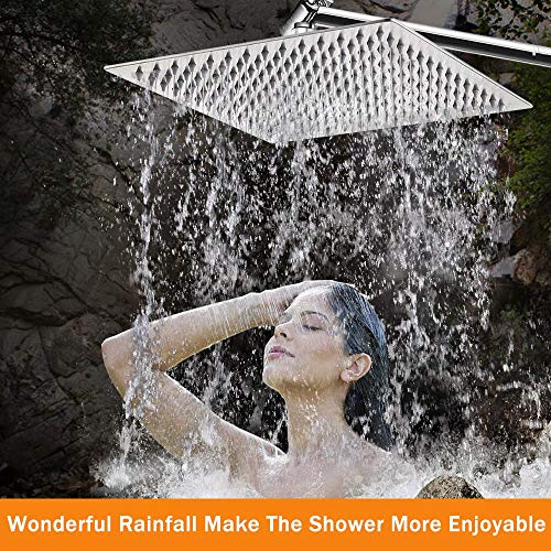 High Pressure Large Stainless Steel Square Rain ShowerHead With Shower Arm Waterfall Full Body Coverage Easy to Clean and Install