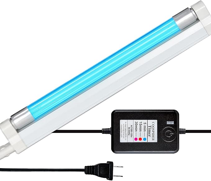 Coospider 6W UV Light Ozone Free,253.7nm Sanitizer Lamp with 3 Time Gear, UVC Lamp for Shoes/Closet/Cabinet/Bathroom 110V CTUV-6