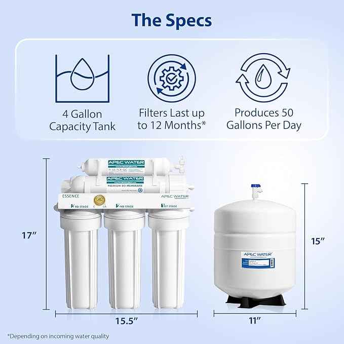 APEC Water Systems ROES-50 Essence Series Top Tier 5-Stage WQA Certified Ultra Safe Reverse Osmosis Drinking Water Filter System with Extra High Capacity Pre-Filter Set Stage 1-3