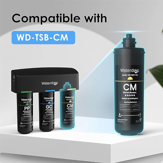 Waterdrop WD-10CM Under Sink Water Filter, Replacement TSB-CM 3-Stage Under Sink Water Filter System