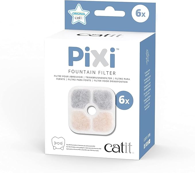 Catit PIXI Cat Drinking Fountain Original Filter, Official Replacement Triple Action Water Filter, 6-Pack, White