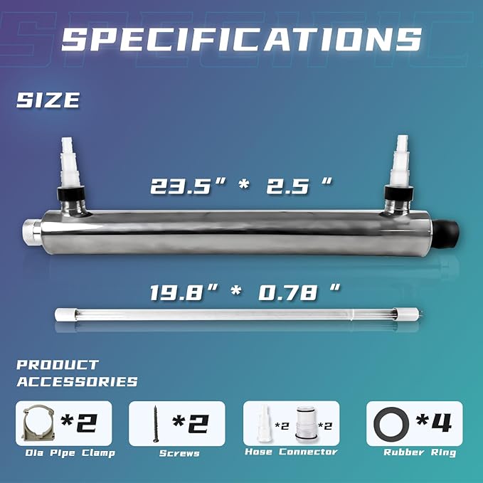 55W UV Light for Above Groud Pool Cold Plunge Aquarium Algae Control with UVC Bulb Stainless Steel Ultraviolet Green Water Machine Algae Remover for Pond