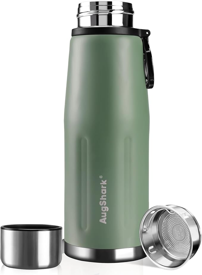 20oz Stainless Steel Insulated Water Bottle Travel Coffee Cup with Lid Leak Proof Metal Water Bottle for Hot and Cold Drink Water Flask (Green)