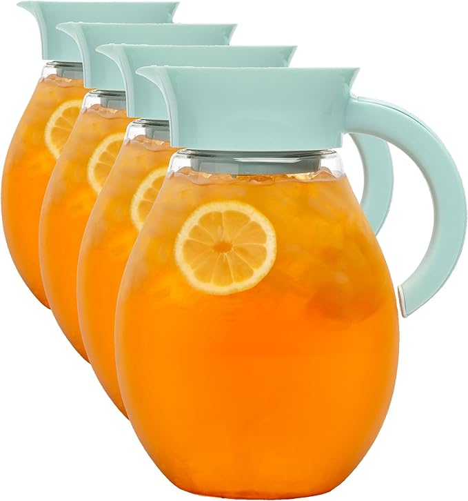 Primula The Big Iced Tea Maker and Infuser, Plastic Beverage Pitcher with Leak Proof, Airtight Lid, Fine Mesh Reusable Filter, Made without BPA, Dishwasher Safe, Aqua (Pack of 4)