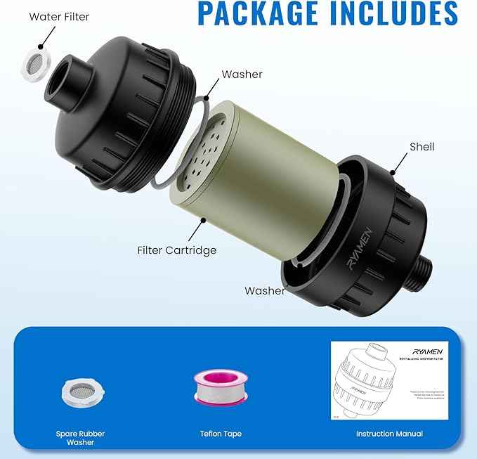 Ryamen Heavy Duty Shower Filter, Shower Water Filter, 99% REMOVAL Shower Head Filter for Hard Water, Heavy Metals, Chlorine (1 Cartridge, Black) - AquaVibe