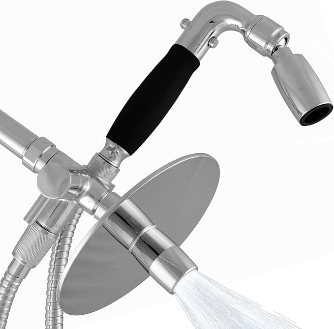 High Sierra® Lead-Free Metal 3-way Combination Shower Kit. Built in Diverter Valve Effortlessly Diverts Flow from the Fixed Shower Head to the Handheld and back - Low Flow 1.8 GPM - Chrome