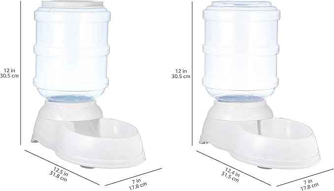 Amazon Basics Automatic Pet Water Dispenser and Gravity Food Feeder Set for Cat and Dog, Easy to Clean, 6-Pound Food Capacity, 1-Gallon, Small, Gray, Pack of 2