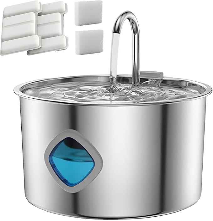 Water Fountain for Cats, with 2 Filters - Silent Pump, Dog & Cat Water Fountains, 3.2L / 108oz with Water Window (Water Fountain + Filter * 2)