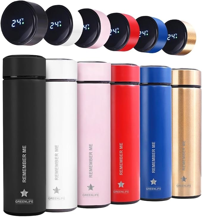 GreenLife Hydro Smart Sports Water Bottle with LED Temp Display, Vacuum Insulated Stainless Steel,Cold 36 Hrs, Hot 24 Hrs, BPA-Free, Leak Proof, for Travel & Outdoor ((Black)