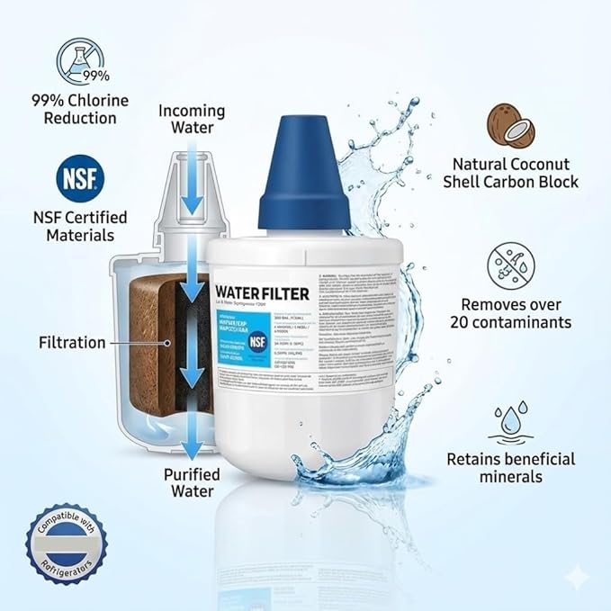 HAFCU1/XAA - HAFIN2/EXP Water Filter Replacement – Compatible with DA29-00003B DA29-00003F DA29-00003G – Carbon Block Filtration – Fresh Water & Ice – 18 Month Life 3 PACK