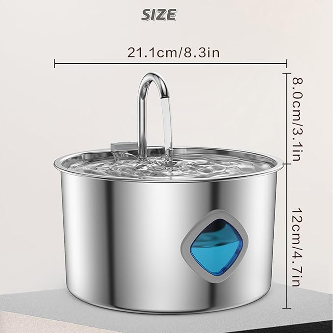 Pet Water Fountain for Dogs Inside,3.2L/108oz Cat Fountains for Drinking,Quiet Stainless Steel Dog Fountain Water Bowl,Visual Water Level,Triple Filtration for Large Medium Small Breed Dogs (833)