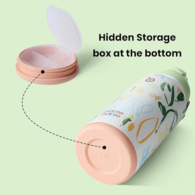 BOTTLE BOTTLE 32oz Insulated Water Bottle Stainless Steel Sport Water Bottle with Straw Dual-use Lid Design for Gym with Pill Box