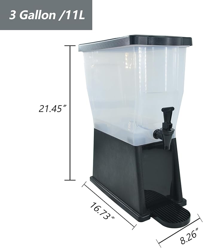 CLIVIA 3 Gallon Beverage Dispenser, Commercial Iced Drink Dispenser for Parties, 11L Juice Dispenser with Spigot Lid Black Base, Water Dispenser for Restaurants