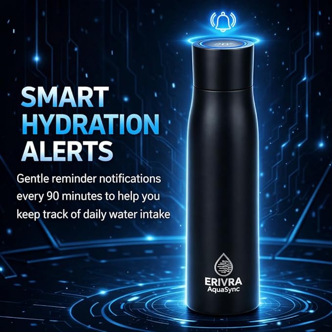 AquaSync Smart Self-Cleaning Water Bottle 17oz Vacuum Insulated Stainless Steel with UV-C Light Technology LED Temperature Display & USB-C Rechargeable Battery