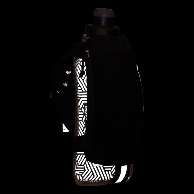 Nathan SpeedDraw 2 Insulated Handheld Running Water Bottle Flask – Double-Wall Insulation, Ergonomic Grip, Blast Valve Cap, Phone & Key Storage Pockets, Reflective Design - 18oz Insulated - Black