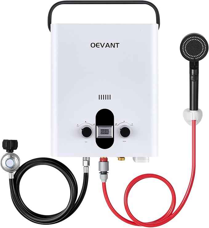 Propane Water Heater, 1.32 GPM 5L Portable Tankless Water Heater with Overheating Protection, Upgrade Screw-free Back Shell, Instant Hot Water for RV Camping, Outdoor Shower (WHITE)