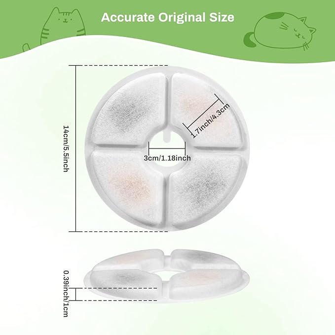 6 Pack Cat Water Fountain Filters, GISOFIK Pet Water Fountain Filters, Triple Filtration Replacement Filters for Most 3L and 2L Flower Cat Drinking Water Fountains(5.5 inch Diameter)