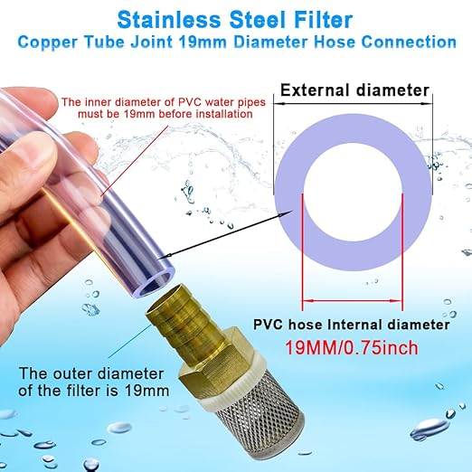 Stainless Steel Filter Copper Tube Joint 19mm Diameter Hose Connection, Garden, Swimming Pool, Fish Tank Hose Filter, Suction Strainers Used to Remove Debris and Reduce Solid Entry(19mm)