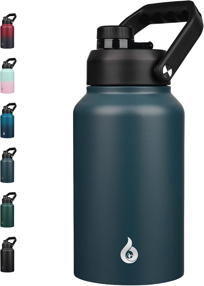 BJPKPK 87oz Insulated Water Bottle, Dishwasher Safe 2/3 Gallon Water Bottle with Ergonomic Handle, BPA Free Leak Proof Water Jug,Stainless Steel Metal Flasks with Anti-slip Bottom,Navy Blue