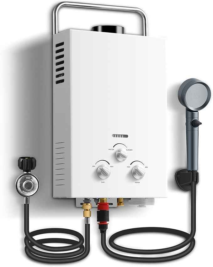 Outdoor Propane Tankless Water Heater - 6L 1.58 GPM Portable Gas Water Heater with Handle & Overheating Protection, Instant Hot Water for RV Cabin Camping Boat Barn