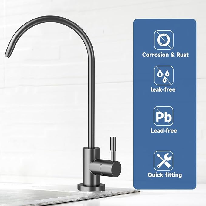 Kitchen Sink Faucet with Pull - Down Sprayer, 2 - Handle 3 - in - 1 Kitchen Sink Filter Faucet, Cold and Hot Mixer Drinking Water Faucet (Grey-01)