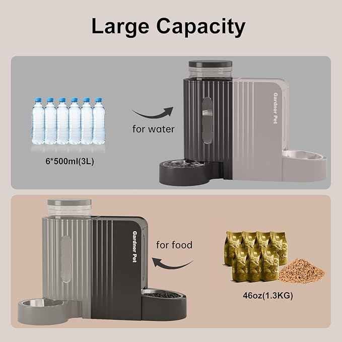 Gardner Pet Gravity Automatic 2-in-1 Pet Feeder, 0.8 Gallons*2 Cat Feeder and Water Dispenser Set, 100% BPA-Free and Stainless Steel Water Bowl for Dogs, Cats, Rabbits, Puppies (Black)