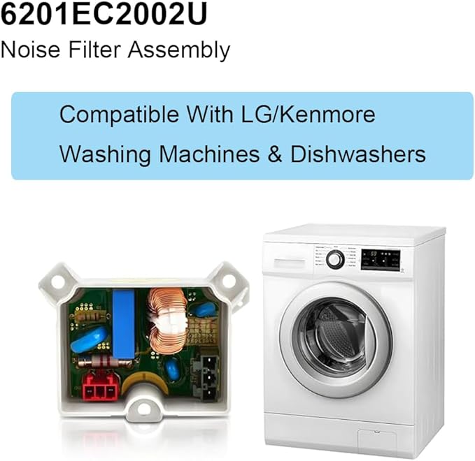 TopHomer Noise Filter Assembly Compatible with LG and Kenmore Washing Machine and Dishwasher,Replace Part Numbers WTS6520.ABWREAP, WTG7520.ABWREAP, etc. - AquaVibe