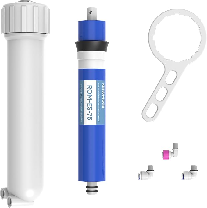 75 GPD RO Membrane Filter with Housing, Replacement Reverse Osmosis Membrane Fit Home Under Sink RO Drinking Water Filter Purifier Filtration System with Wrench, 1/4" Fitting, Check Valve