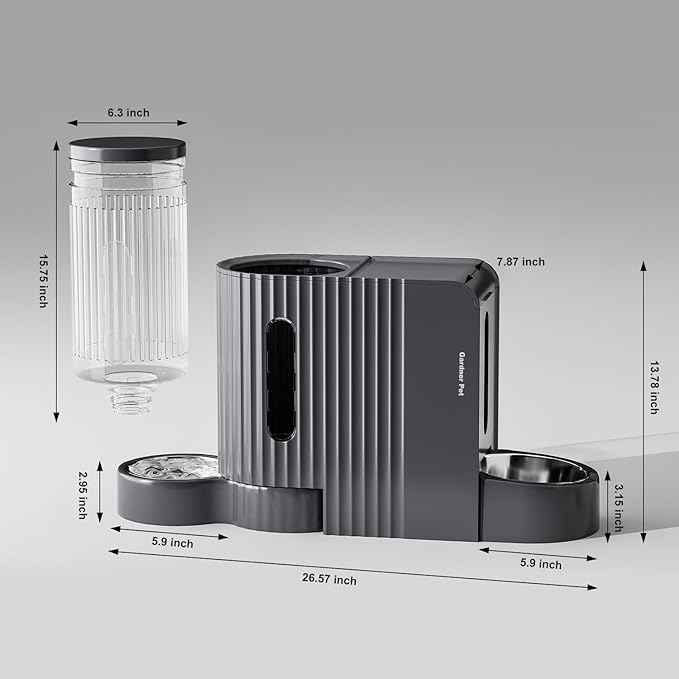 Gardner Pet Automatic Gravity Cat Food Feeder and Water Dispenser Stainless Steel Two-in-One Set Large Capacity Dispenser for Medium, Large Dogs, Puppies, Kittens, Rabbits-(1.6 Gallons x 2)