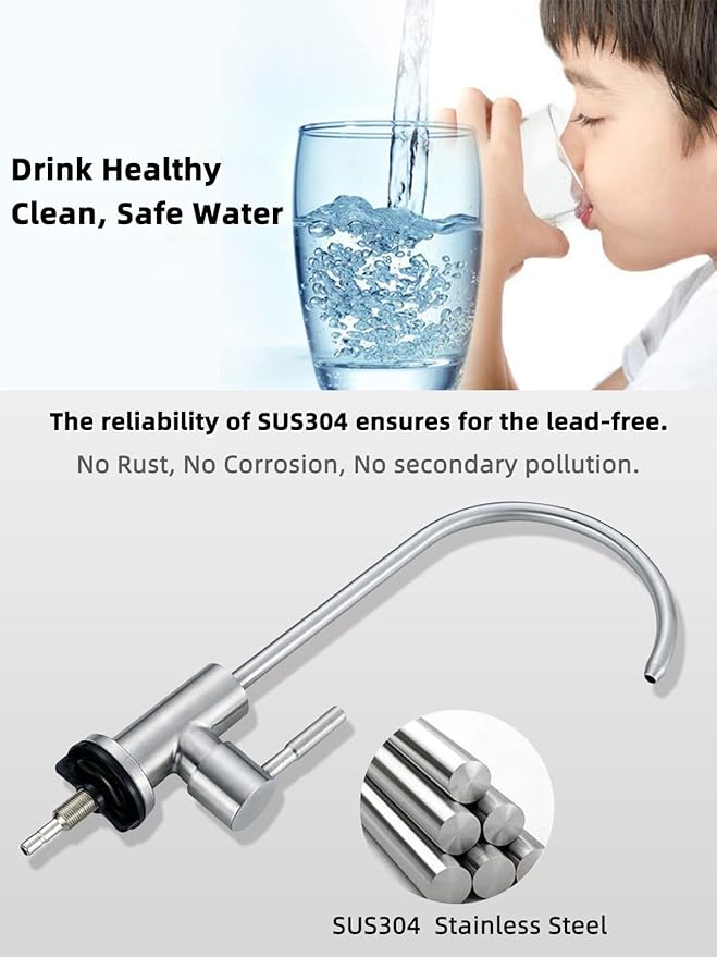 Drinking Water Faucet,Easy to Install Sink Water RO Faucet,Lead-Free Reverse Osmosis Faucets for Kitchen Bar Sink,Brushed Nickel SUS304 Stainless Steel