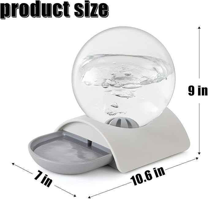 Pet Water Dispenser, 2.8L Automatic Gravity Cat Water Dispenser for Cats, Dogs & Rabbit, Detachable Cat Dog Water Dish Feeder with Spherical Waterer Bubble, Grey