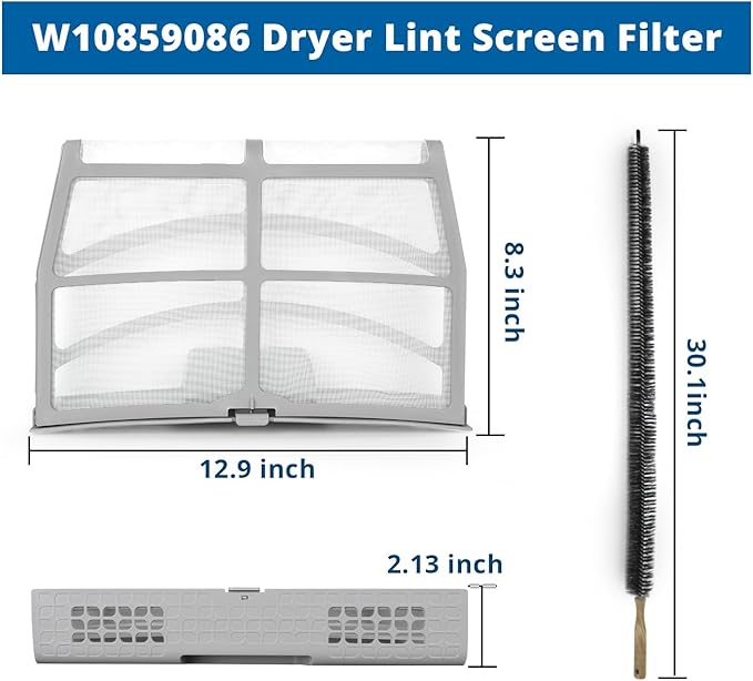 W10859086 Dryer Lint Screen Filter with Dryer Lint Brush Replacement for Whirlpool Maytag Kenmore Dryer Replaces 4378144 W10608811 W10701353 AP5999318 PS11731421 EAP11731421 MEDB835DW4 MEDB835DW3