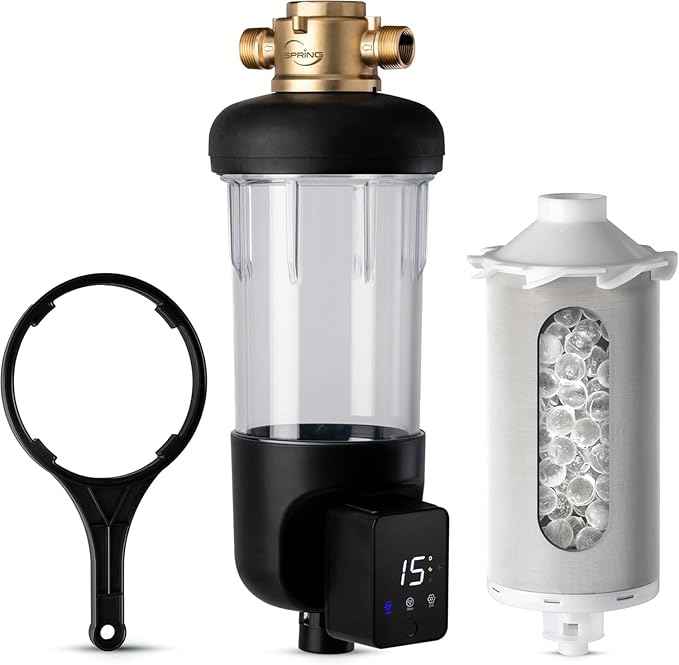 iSpring WSP100SL-ARJ, NSF Certified, Whole House Spin Down Sediment Water Filter Includes Siliphos Helps Prevent Scale and Corrosion, Clear Housing, Upgraded Jumbo Size With Touch-Screen Auto Flushing
