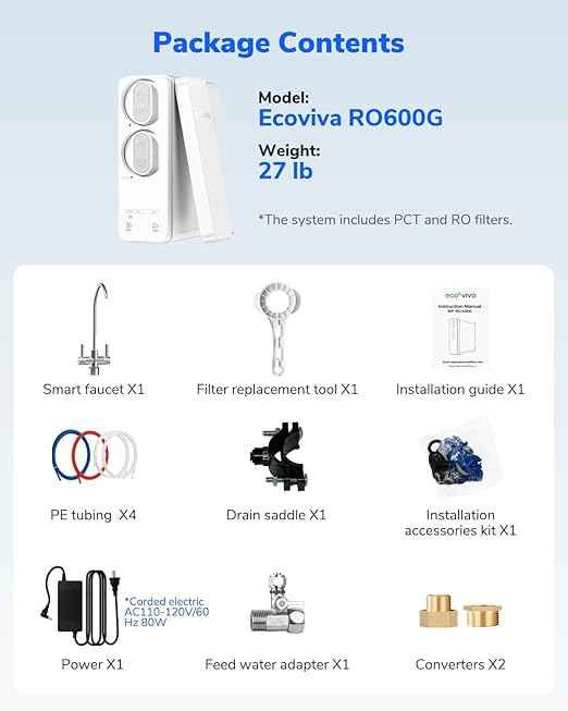 Ecoviva 600GPD Reverse Osmosis System, RO Under Sink Water Filter System, Tankless, Lower TDS, 2.5:1 Pure to Drain Ratio, LED Panel with Filter Monitor, Online Installation Guide, White