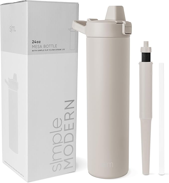 Simple Modern Filtered Water Bottle | Insulated Stainless-Steel Carbon Filter Travel Water Bottles | Reusable for Clean Drinking Water On The Go | 24oz, Almond Birch