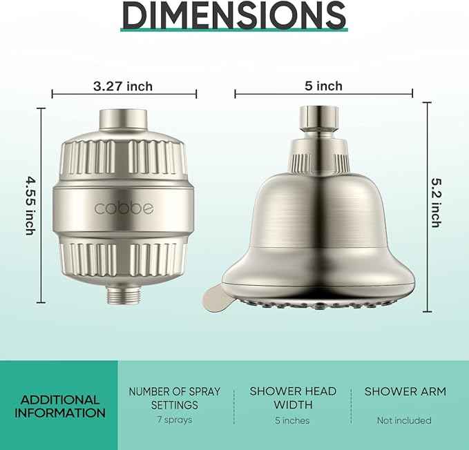 Cobbe Luxury Double Filtered Shower Head, High Output 16+20 Stages – 99% REMOVAL Shower Filters for Hard Water Removes Chlorine and Harmful Substances, 7-Model Setting Spray, Brushed Nickel