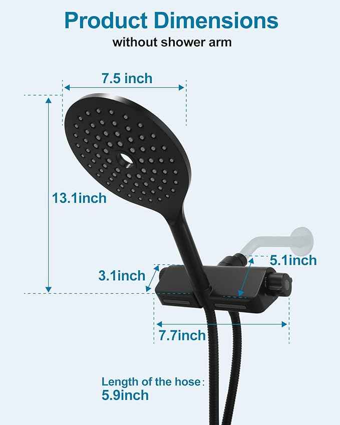 Handheld Shower Head with Filter High Pressure 2-in-1 Dual Spa System 7.5" Rainfall Filtered Showerhead Water Softener Filters for Hard Water 59" Stainless Steel Hose Matte Black