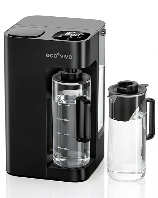 Ecoviva Mate 3 Countertop Reverse Osmosis Water Filter with 2 Auto-Fill Pitchers, 8-Stage RO Filtration System, Installation-Free, Reduces TDS, 3:1 Pure-to-Drain Ratio, Home & Kitchen, Black