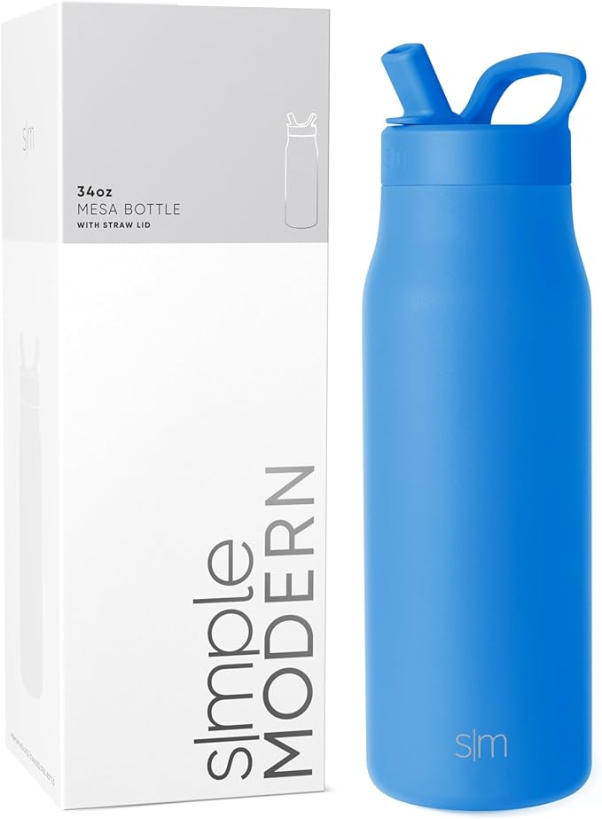 Simple Modern Water Bottle with Straw lid | Insulated Stainless Steel Thermos | Reusable Travel Water Bottles for Gym & Sports | Leak Proof & BPA Free | 34oz, Supersonic Blue