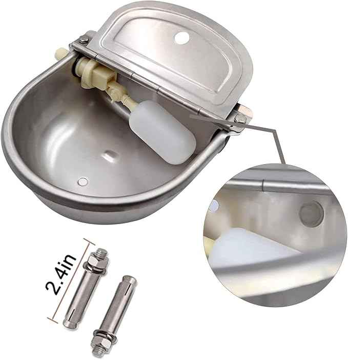 Automatic Water Bowl 304 Stainless Steel Pet Water Dispenser Dog, Feeder Waterer for Large Dogs with 40 Inch Steel Hose, 2 Float Valve, Copper Connector Adapter, 2 Bolts (with Drainage Hole)