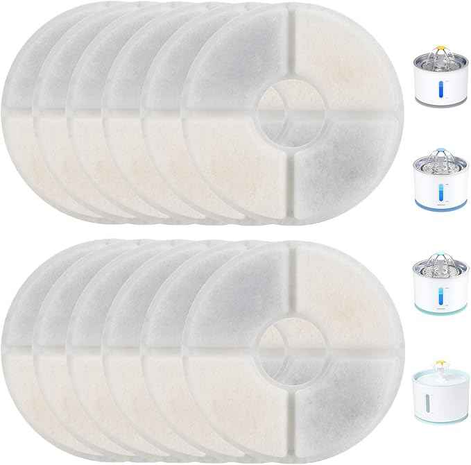 Cat Water Fountain Filters, 12 Pack Cat Fountain Replacement Filters for 2.4L Stainless Steel Top Pet Water Fountain