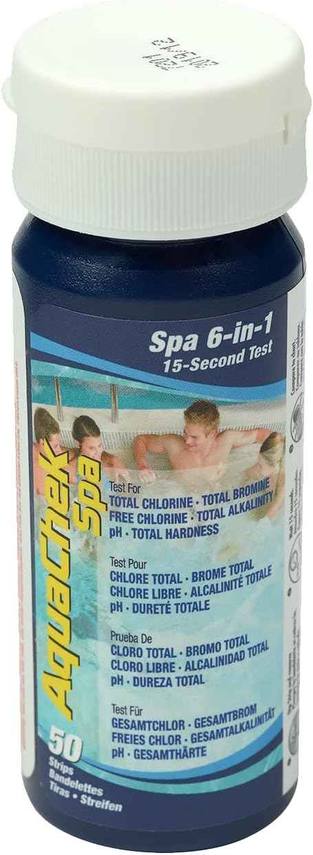 AquaChek SPA 6-in-1 Test Strips - Spa Test Strips for Total Bromine, Total Chlorine, Free Chlorine, pH, Total Alkalinity, and Total Hardness - Professional Water Quality Testing Kit (50 Strips)