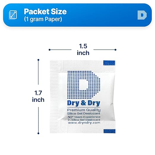 Dry & Dry 1 Gram [500 Packets] Silica Gel Packets Desiccants, Silica Packets - Rechargeable Silica Gel Packs, Desiccants Packets, Silica Gel