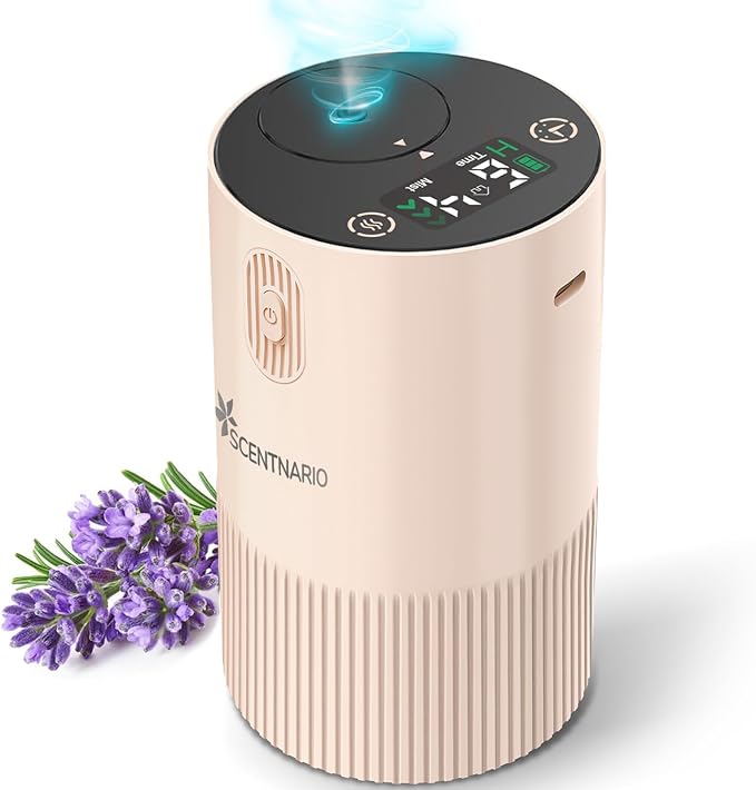 Waterless Diffuser for Essential Oil - Aromatherapy Diffuser for Home with Battery Indicator, Portable Scent Air Machine 1/2/3&Continuous Mist,Timer Function,500Sq.Ft Scent Coverage (Cream Pink)