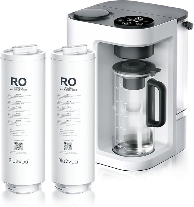 Bluevua RO100ROPOT-Lite(UV) Countertop Reverse Osmosis Water Filter System, White, with One Extra Replacement Filter, Bundle