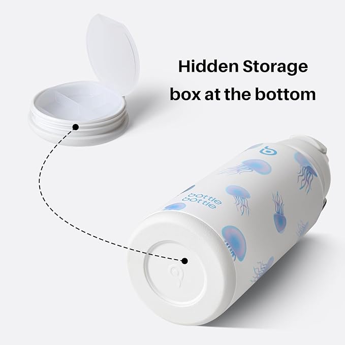 BOTTLE BOTTLE 32oz Insulated Water Bottle Stainless Steel Sport Water Bottle with Straw Dual-use Lid Design for Gym with Pill Box
