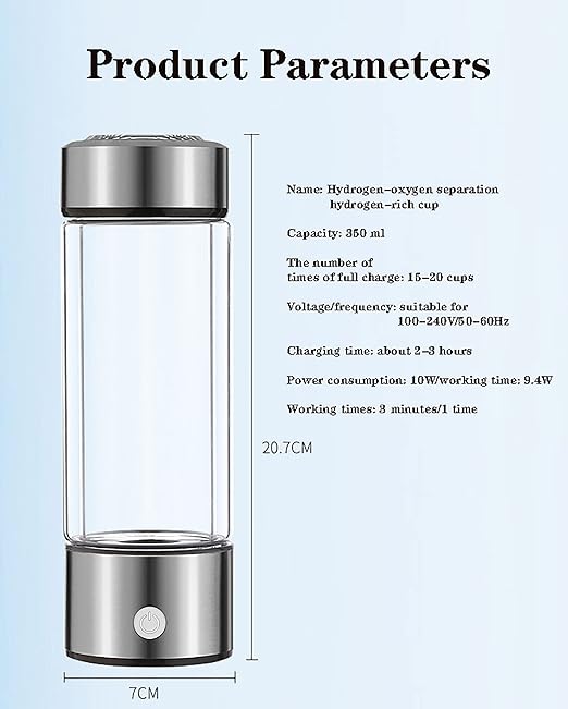 Hydrogen Water Bottle, High-Concentration Up to 1100-1600ppb, Portable USB Rechargeable Anti-Oxidation and Anti-Aging Hydrogen Water Generator