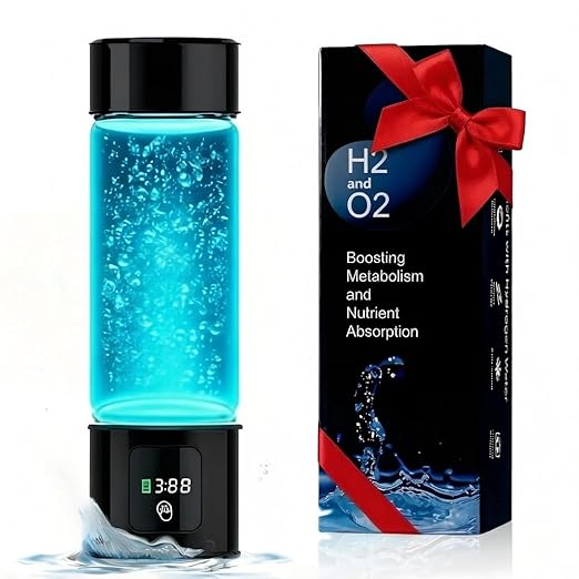Hydrogen Water Bottle - Smart Touch Screen Hydrogen Water Generator, 5-Min Fast Electrolysis 6000 PPB, SPE PEM Technology, Odorless Borosilicate Glass Hydrogen Rich Water Maker - 460ml, Black