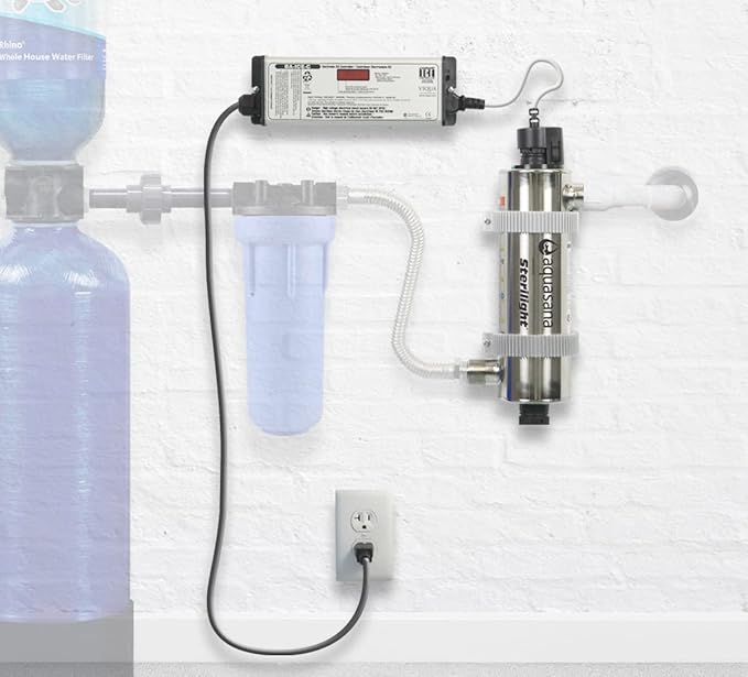 Aquasana Ultraviolet Water Purifier - Whole House UV Light Sterilizer Filter - Sterilizes 99.99% of Bacteria & Viruses and 99% of Chlorine Resistant Cysts - Water Purification for Home - AQ-STD-UV